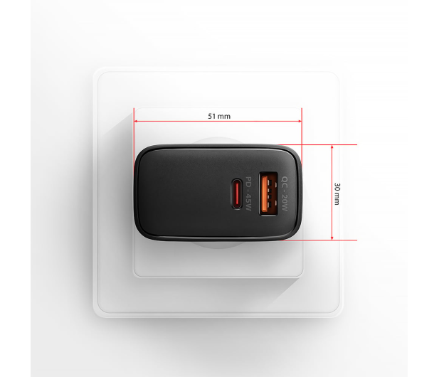 AXAGON ACU-PQ45 Ładowarka sieciowa 2-port QC3.0,4.0/AFC/FCP/PPS/Apple + PD type-C, 45W, Czarna - 1485043 - zdjęcie 6